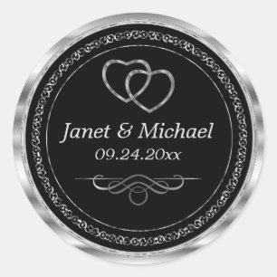 Mooie Zilveren Harten op Zwart Ronde Sticker