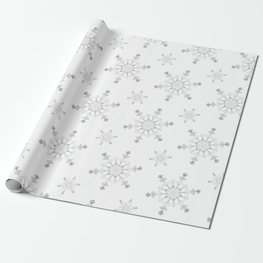 Mooie zilveren kerstsnowflakes cadeaupapier (Uitgerold)