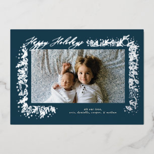 Mooie zilveren nostalgische ornamenten slinger vak folie feestdagenkaart