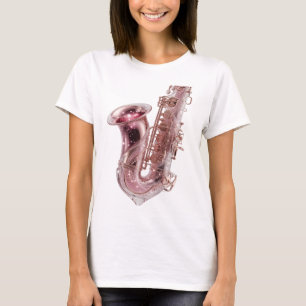 Mooie zilveren ROZE SAXOFOON Maatwerk ontwerp T-shirt