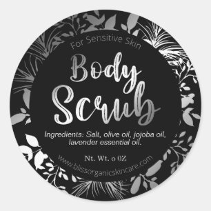 Mooie zilveren twijgen op Black Body Scrub Spa Ronde Sticker