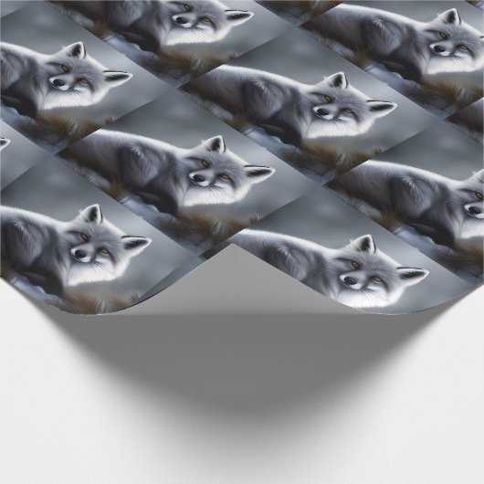 Mooie zilveren vos cadeaupapier (Hoek)