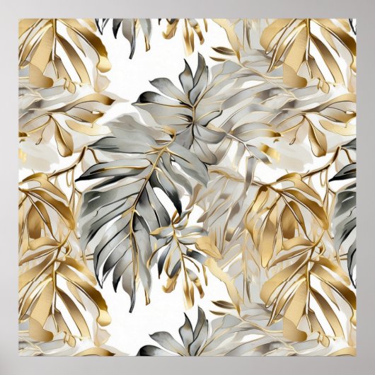 Mooie zilvergouden palmbladeren poster (Voorkant)