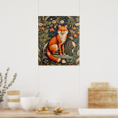 Mooie zittende rode vos William Morris geïnspireer Poster (Keuken)