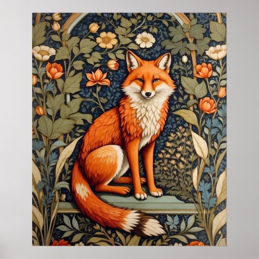 Mooie zittende rode vos William Morris geïnspireer Poster (Voorkant)