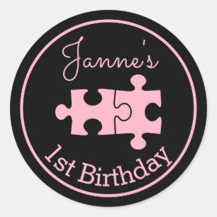 Mooie zoete roze zwarte puzzels ronde sticker