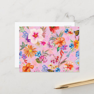 Mooie zomer roze bloemenkaart briefkaart