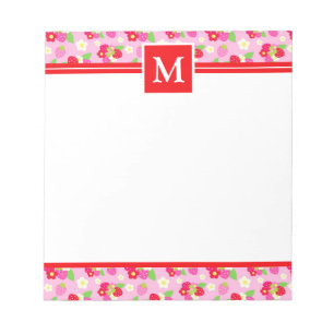 Mooie zomeraardbeien monogram notitieblok
