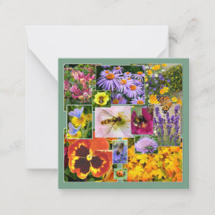 Mooie zomerbloemen en insecten Collage Notitiekaartje