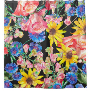 Mooie zomerbloemen met rozen. Floral-zeeman Douchegordijn