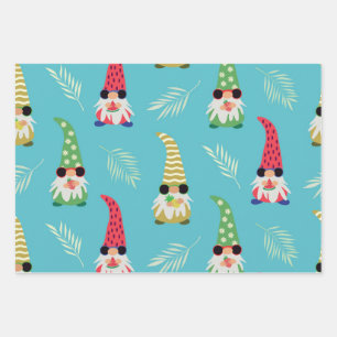 Mooie zomerkabouters met fruitpatroon inpakpapier vel