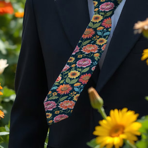 Mooie zomerse bloemen kleurrijk bloemmotief op zwa stropdas