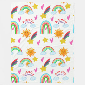 Mooie Zon Wolk Ster Regenboog Naam voor Kinderen Fleece Deken