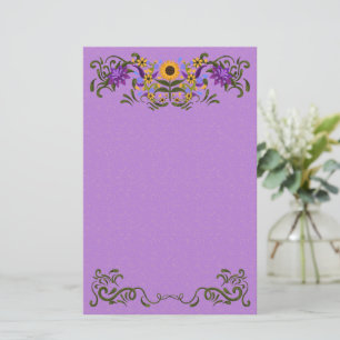 Mooie Zonnebloem Bloemen wervelt licht Paarse Briefpapier