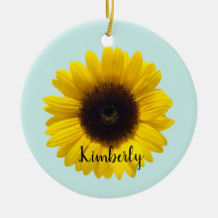 Mooie zonnebloem personaliseren met naam keramisch ornament