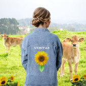 Mooie zonnebloem & typografie denim jacket