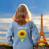Mooie zonnebloem & typografie denim jacket