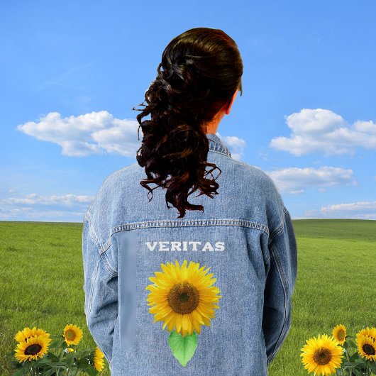 Mooie zonnebloem & typografie denim jacket