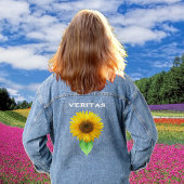 Mooie zonnebloem & typografie denim jacket