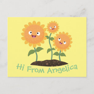 Mooie zonnebloemen die cartoon glimlachen briefkaart