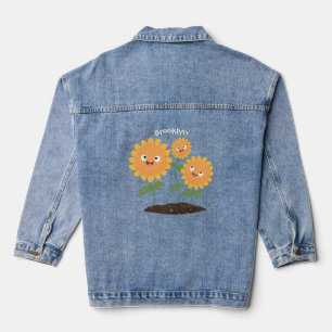 Mooie zonnebloemen die cartoon glimlachen denim jacket