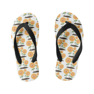 Mooie zonnebloemen die cartoon glimlachen kinder teenslippers