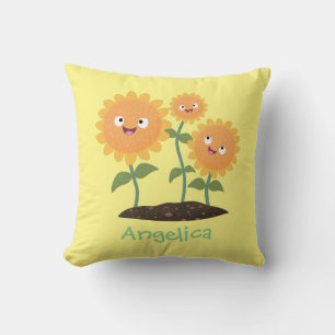 Mooie zonnebloemen die cartoon glimlachen kussen