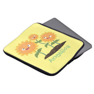Mooie zonnebloemen die cartoon glimlachen laptop sleeve