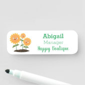 Mooie zonnebloemen die cartoon glimlachen naamplaatje (In situ)