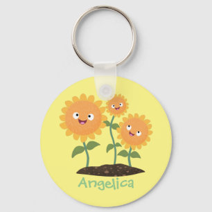 Mooie zonnebloemen die cartoon glimlachen sleutelhanger