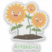 Mooie zonnebloemen die cartoon glimlachen sticker (Voorkant)