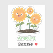 Mooie zonnebloemen die cartoon glimlachen sticker (Vel)