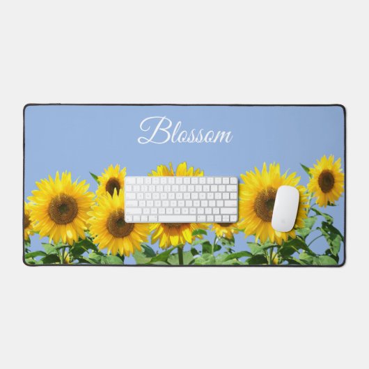 Mooie Zonnebloemen en Tekst op Hemelsblauw Bureaumat (Keyboard & Muis)