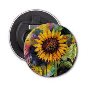 Mooie zonnebloemen in Waterverf Button Flesopener (Voorkant)