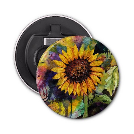 Mooie zonnebloemen in Waterverf Button Flesopener (Voorkant)