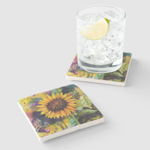 Mooie zonnebloemen in Waterverf Stenen Onderzetter
