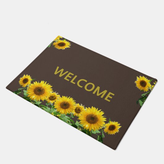 Mooie zonnebloemen op bruin onthaal Deurmat (Schuin)