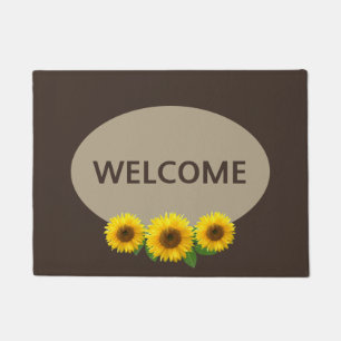 Mooie zonnebloemen op bruine welkomstmat deurmat
