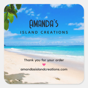 Mooie zonnige tropische strand foto vierkante sticker