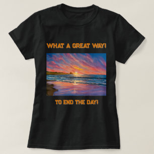 Mooie zonsondergang bij het strand Waterverf schil T-shirt