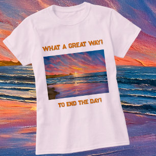Mooie zonsondergang bij het strand Waterverf schil T-shirt
