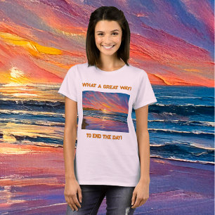 Mooie zonsondergang bij het strand Waterverf schil T-shirt