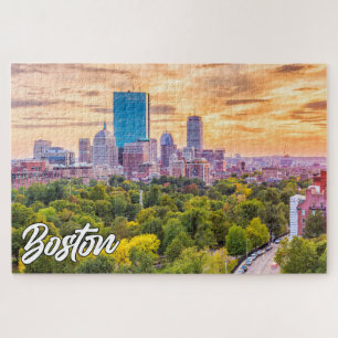 Mooie zonsondergang boven Boston, Massachusetts, V Legpuzzel