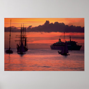 Mooie zonsondergang: Bridgetown Harbour, Barbados Poster