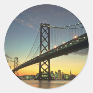 Mooie zonsondergang: Brug, San Francisco, Calif Ronde Sticker