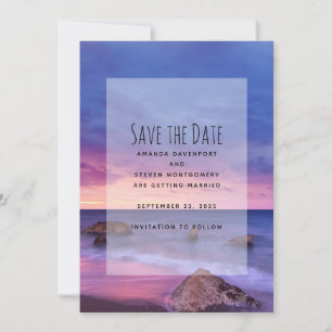 Mooie zonsondergang Kustfoto bruiloft Save The Date