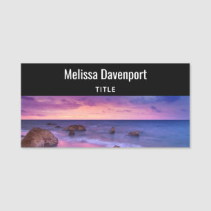 Mooie zonsondergang kustfoto naamplaatje