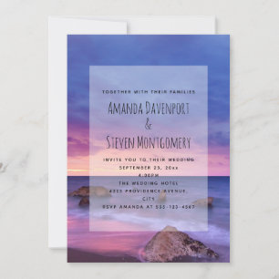 Mooie zonsondergang Kustfoto ontwerp bruiloft Kaart