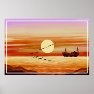 Mooie zonsondergang landschap decoratieve achtergr poster