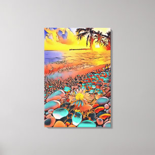 Mooie Zonsondergang Landschap in Digitale Kunst Sc Canvas Afdruk